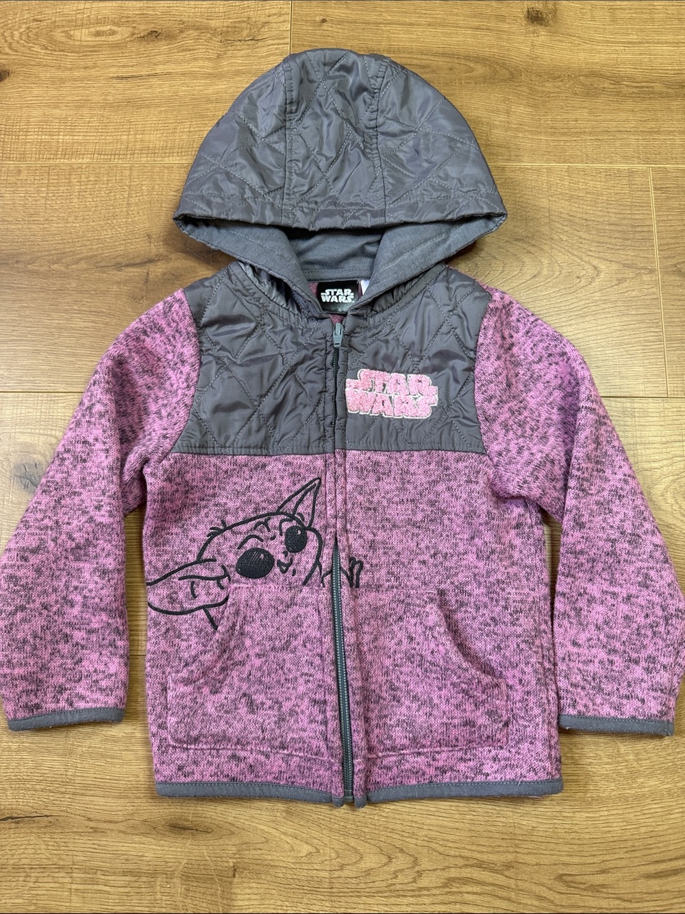 Star Wars Pink & Gray Baby Yoda Quilted Hooded Sweatshirt